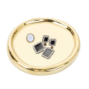 Ceramic Jewelry Tray for Ring Key Trinket Round Shape Small Plate-Gold