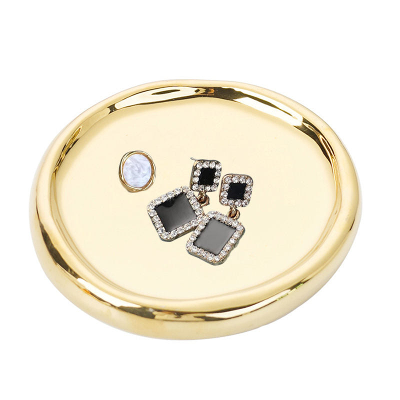 Ceramic Jewelry Tray for Ring Key Trinket Round Shape Small Plate-Gold