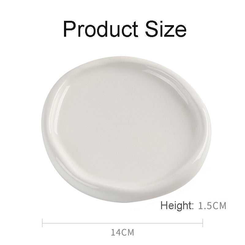 Ceramic Jewelry Tray for Ring Key Trinket Round Shape Small Plate-White