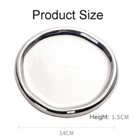 Ceramic Jewelry Tray for Ring Key Trinket Round Shape Small Plate-Silver