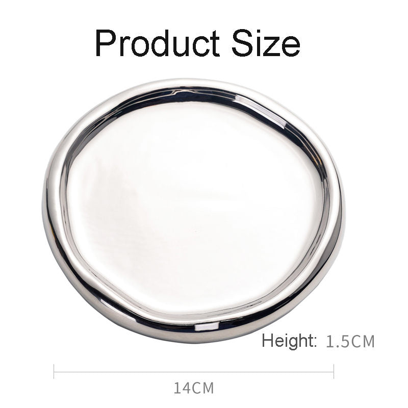 Ceramic Jewelry Tray for Ring Key Trinket Round Shape Small Plate-Silver