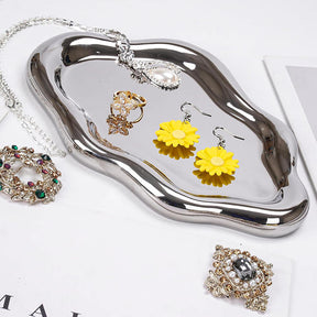 Ceramic Jewelry Tray for Ring Key Trinket Cloud Shape Small Plate-Silver