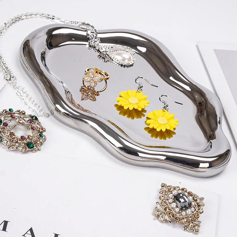 Ceramic Jewelry Tray for Ring Key Trinket Cloud Shape Small Plate-Silver