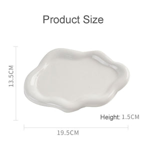 Ceramic Jewelry Tray for Ring Key Trinket Cloud Shape Small Plate-White