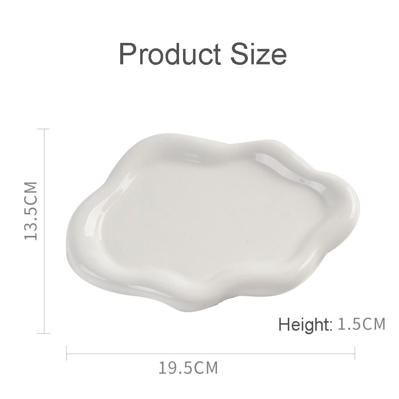 Ceramic Jewelry Tray for Ring Key Trinket Cloud Shape Small Plate-White