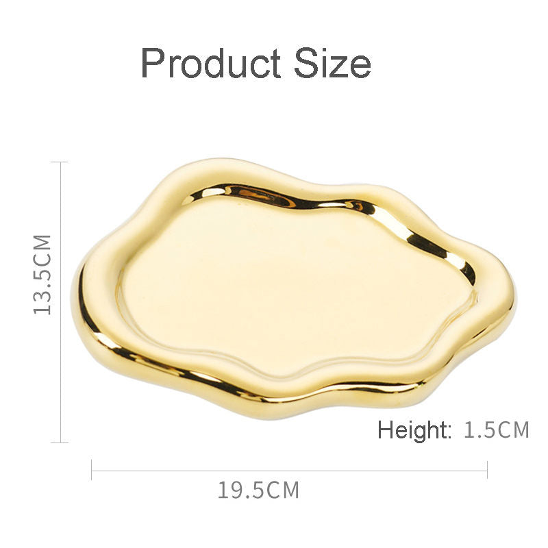 Ceramic Jewelry Tray for Ring Key Trinket Cloud Shape Small Plate-Gold