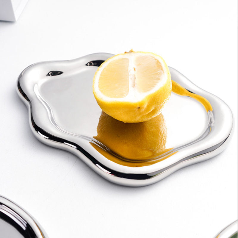 Ceramic Jewelry Tray for Ring Key Trinket Cloud Shape Small Plate-Silver