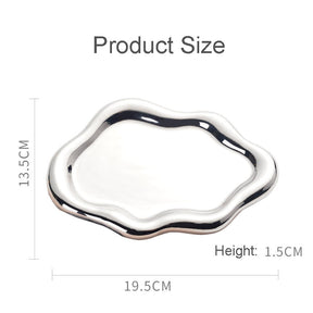 Ceramic Jewelry Tray for Ring Key Trinket Cloud Shape Small Plate-Silver
