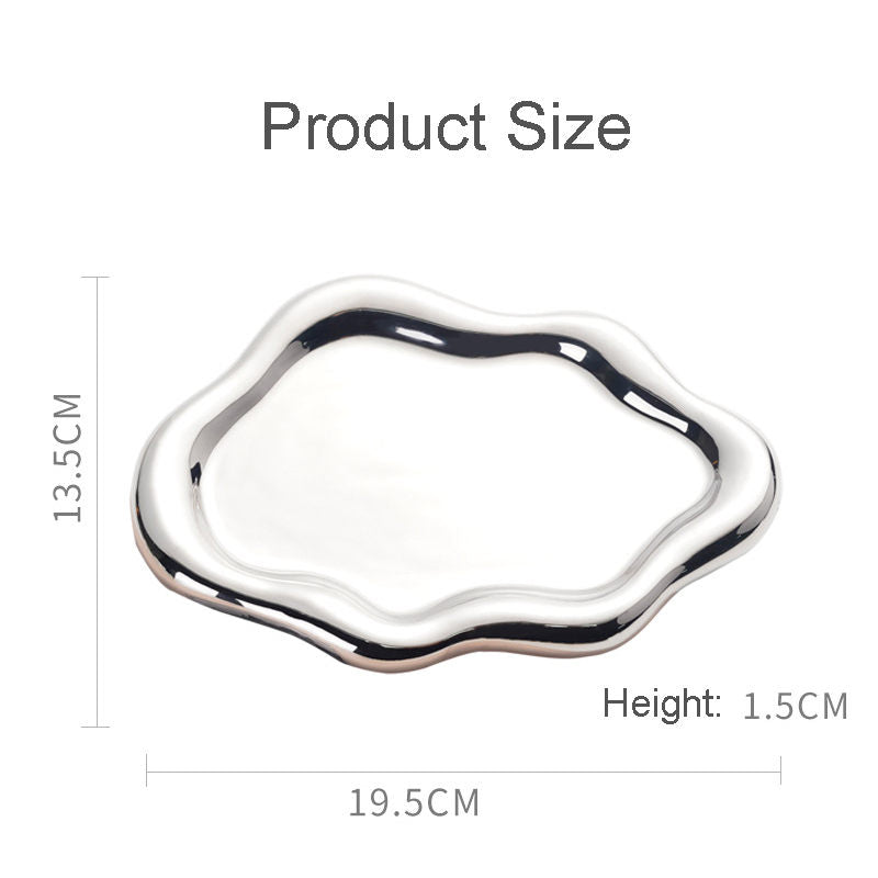Ceramic Jewelry Tray for Ring Key Trinket Cloud Shape Small Plate-Silver