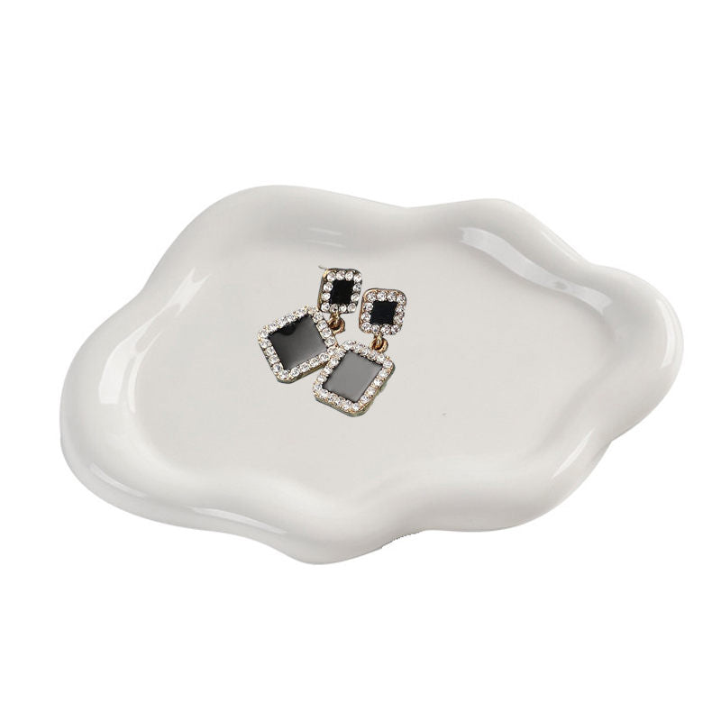 Ceramic Jewelry Tray for Ring Key Trinket Cloud Shape Small Plate-White