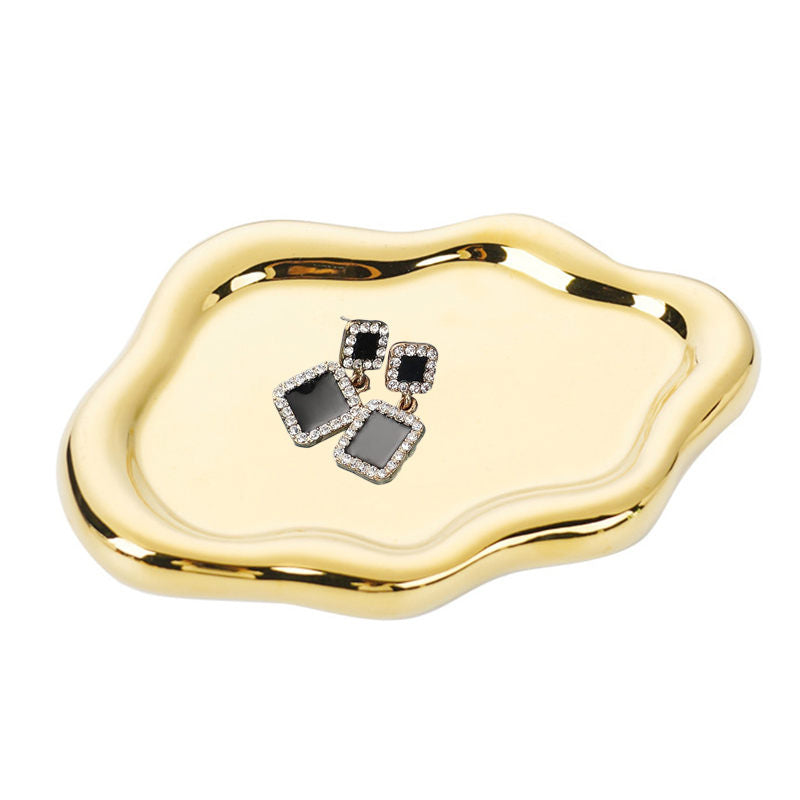 Ceramic Jewelry Tray for Ring Key Trinket Cloud Shape Small Plate-Gold
