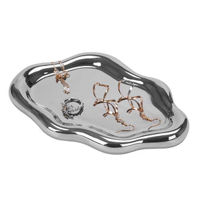 Ceramic Jewelry Tray for Ring Key Trinket Cloud Shape Small Plate-Silver