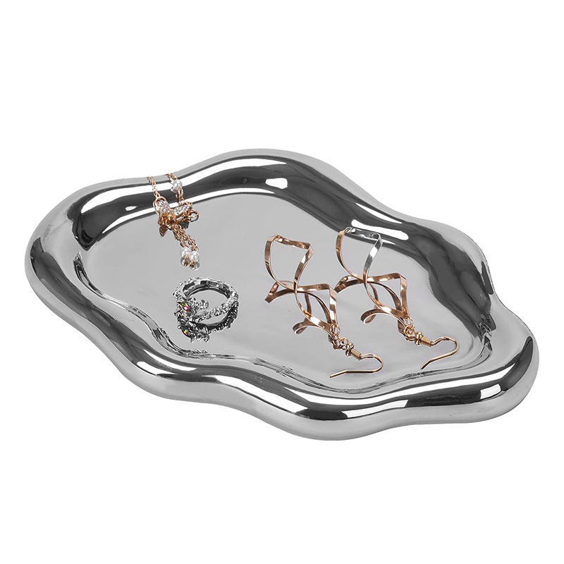 Ceramic Jewelry Tray for Ring Key Trinket Cloud Shape Small Plate-Silver