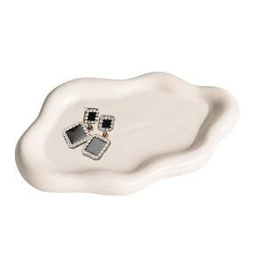 Ceramic Jewelry Tray Cloud Shape Dot Pattern for Ring Key Trinket-White