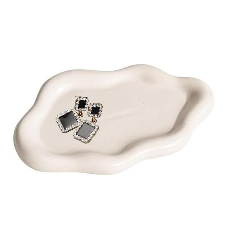 Ceramic Jewelry Tray Cloud Shape Dot Pattern for Ring Key Trinket-White