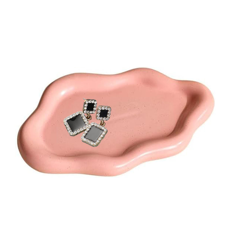 Ceramic Jewelry Tray Cloud Shape Dot Pattern for Ring Key Trinket-Pink