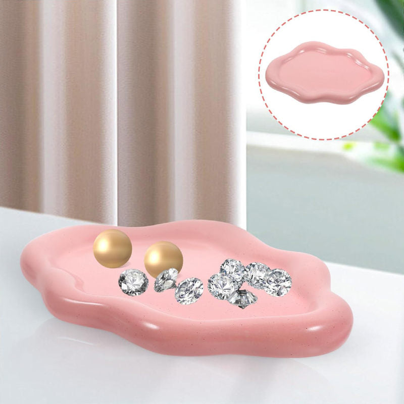 Ceramic Jewelry Tray Cloud Shape Dot Pattern for Ring Key Trinket-Pink