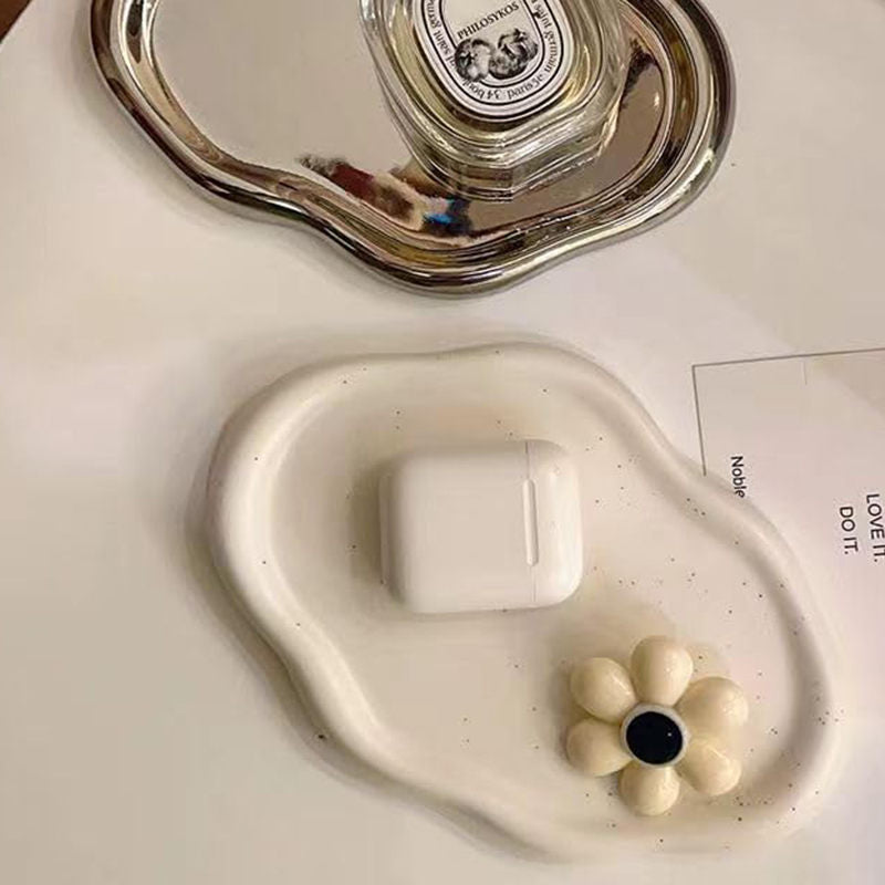 Ceramic Jewelry Tray Cloud Shape Dot Pattern for Ring Key Trinket-White