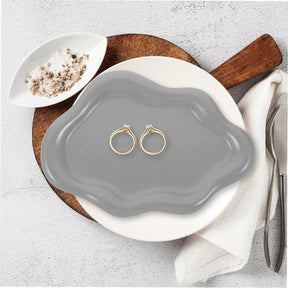 Ceramic Jewelry Tray Cloud Shape Dot Pattern for Ring Key Trinket-Grey