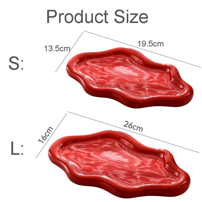 Ceramic Jewelry Tray for Ring Key Trinket Cloud Shape Small Plate-Red