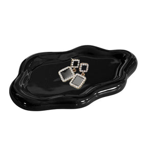 Ceramic Jewelry Tray for Ring Key Trinket Cloud Shape Small Plate-Black