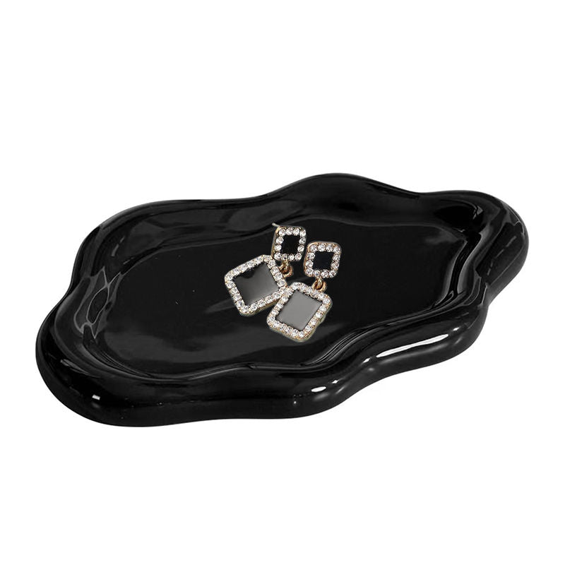 Ceramic Jewelry Tray for Ring Key Trinket Cloud Shape Small Plate-Black