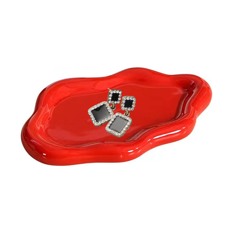 Ceramic Jewelry Tray for Ring Key Trinket Cloud Shape Small Plate-Red