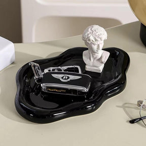 Ceramic Jewelry Tray for Ring Key Trinket Cloud Shape Small Plate-Black