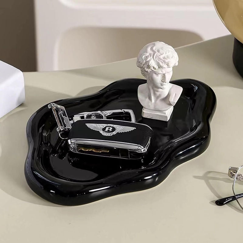 Ceramic Jewelry Tray for Ring Key Trinket Cloud Shape Small Plate-Black