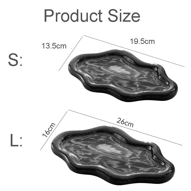 Ceramic Jewelry Tray for Ring Key Trinket Cloud Shape Small Plate-Black