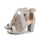 Heel Shoes for Women Summer Sandals Open Toe Fashion Cutout Caged Shoes With Zipper-Grey