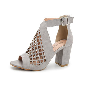 Heel Shoes for Women Summer Sandals Open Toe Fashion Cutout Caged Shoes With Zipper-Grey