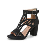 Chunky Heel Sandals for Womens Cutout Open Toe Summer Block Heeled Shoes-Black