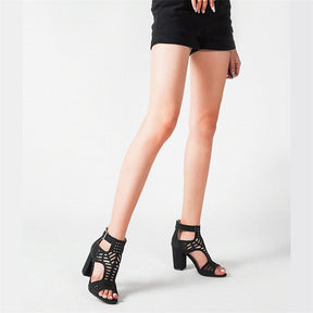 Chunky Heel Sandals for Womens Cutout Open Toe Summer Block Heeled Shoes-Black