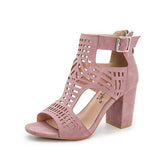 Chunky Heel Sandals for Womens Cutout Open Toe Summer Block Heeled Shoes-Pink