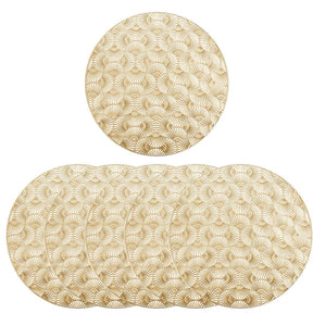 6 Pcs Placemats Round Ginkgo PVC Hollowed-Out for Party Wedding-Gold