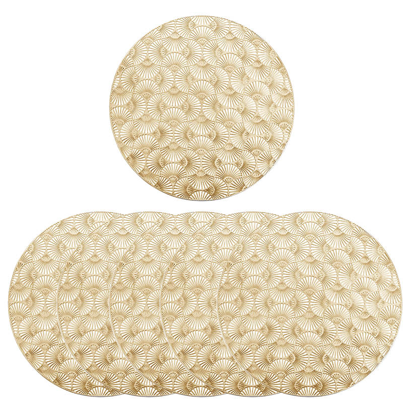 6 Pcs Placemats Round Ginkgo PVC Hollowed-Out for Party Wedding-Gold