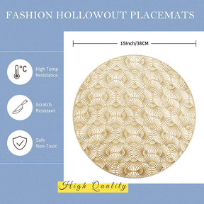 6 Pcs Placemats Round Ginkgo PVC Hollowed-Out for Party Wedding-Gold