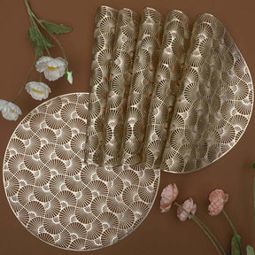 6 Pcs Placemats Round Ginkgo PVC Hollowed-Out for Party Wedding-Gold