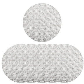 6 Pcs Placemats Round Ginkgo PVC Hollowed-Out for Party Wedding-Silver