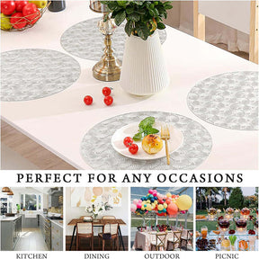 6 Pcs Placemats Round Ginkgo PVC Hollowed-Out for Party Wedding-Silver