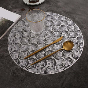 6 Pcs Placemats Round Ginkgo PVC Hollowed-Out for Party Wedding-Silver