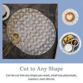 6 Pcs Placemats Round Ginkgo PVC Hollowed-Out for Party Wedding-Silver