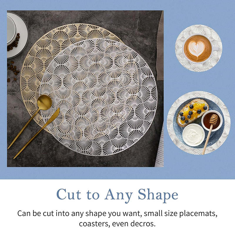 6 Pcs Placemats Round Ginkgo PVC Hollowed-Out for Party Wedding-Silver