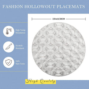 6 Pcs Placemats Round Ginkgo PVC Hollowed-Out for Party Wedding-Silver