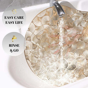 6 Pcs Placemats Round Ginkgo PVC Hollowed-Out for Party Wedding-Gold