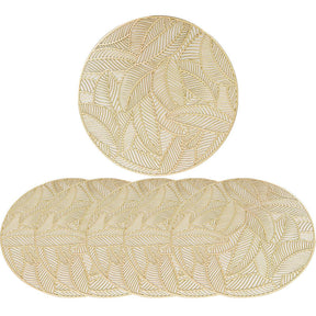 6 Pcs Placemats Round Leaf PVC Hollowed-Out for Party Wedding-Gold