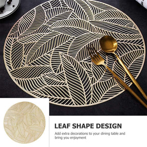 6 Pcs Placemats Round Leaf PVC Hollowed-Out for Party Wedding-Gold