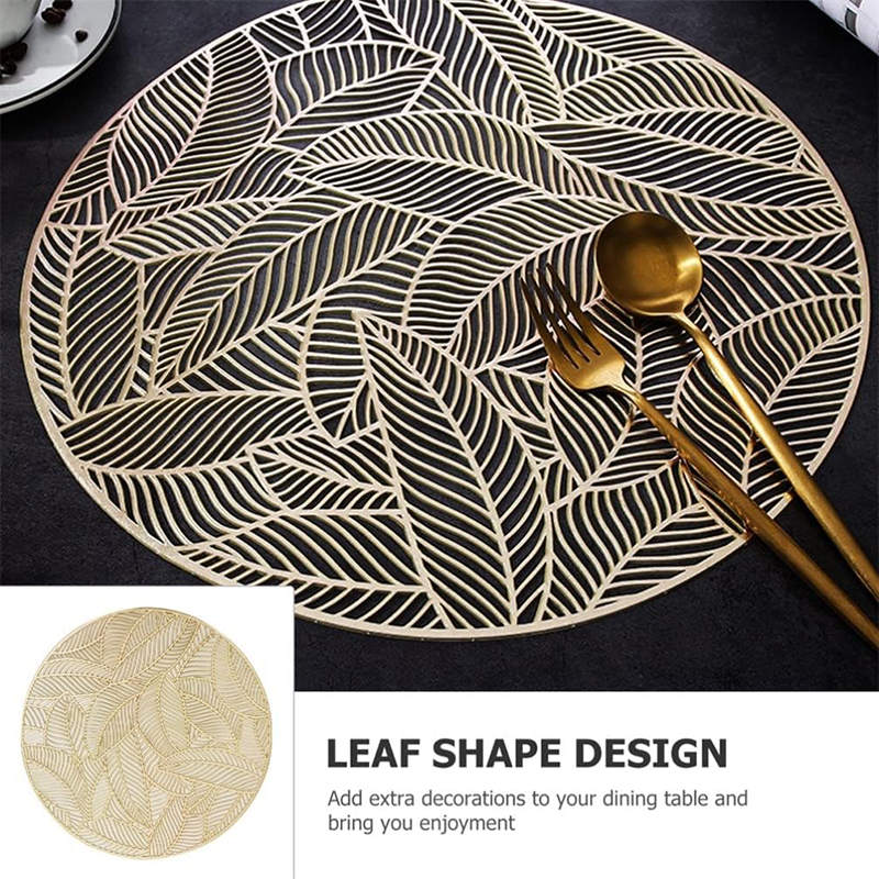 6 Pcs Placemats Round Leaf PVC Hollowed-Out for Party Wedding-Gold