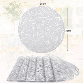 6 Pcs Placemats Round Leaf PVC Hollowed-Out for Party Wedding-Silver